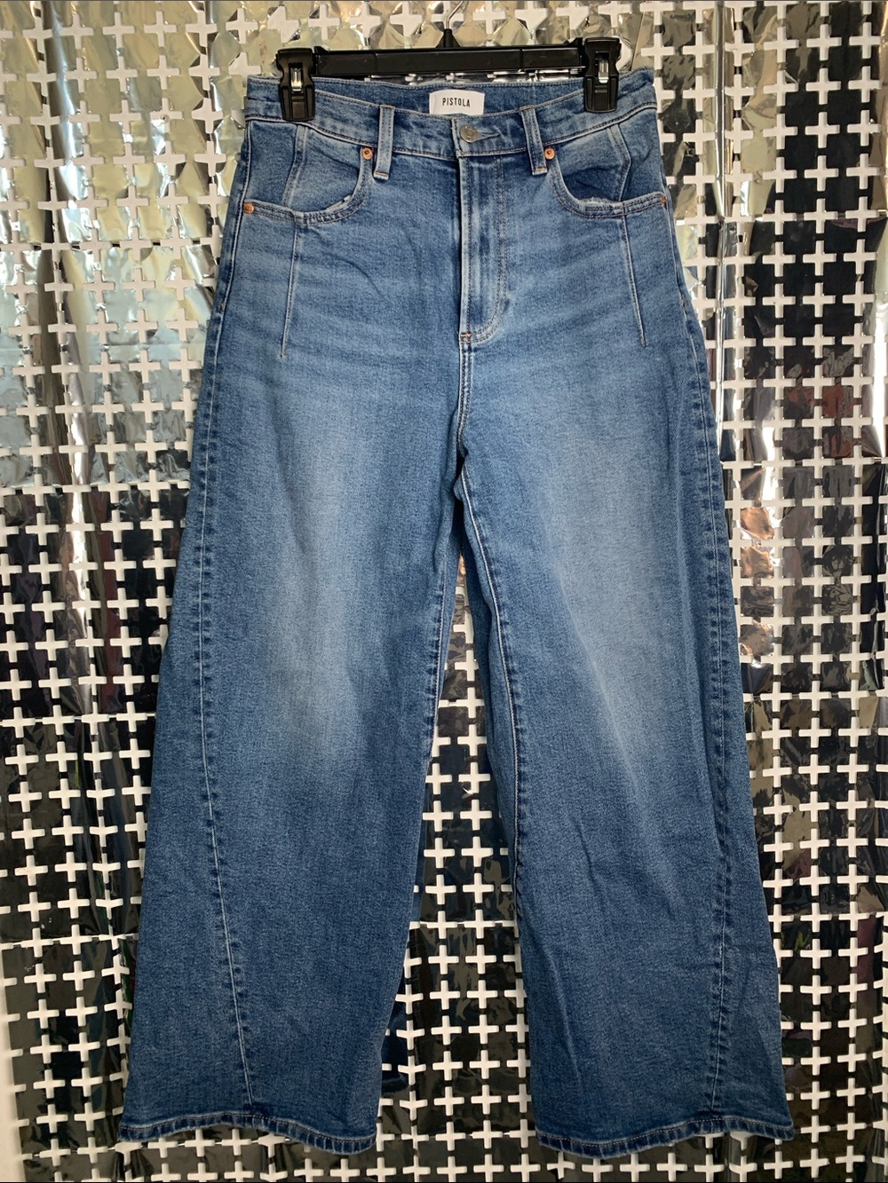 pistola Mid Blue High-Rise Wide Leg Jeans